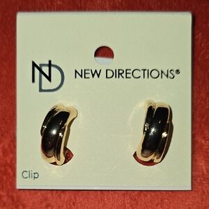 New Directions Black and Gold Clip Earrings
